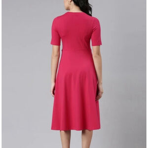 Eric Bompard Knit Dress Soft Cashmere Cotton blend Magenta Pink V neck XL